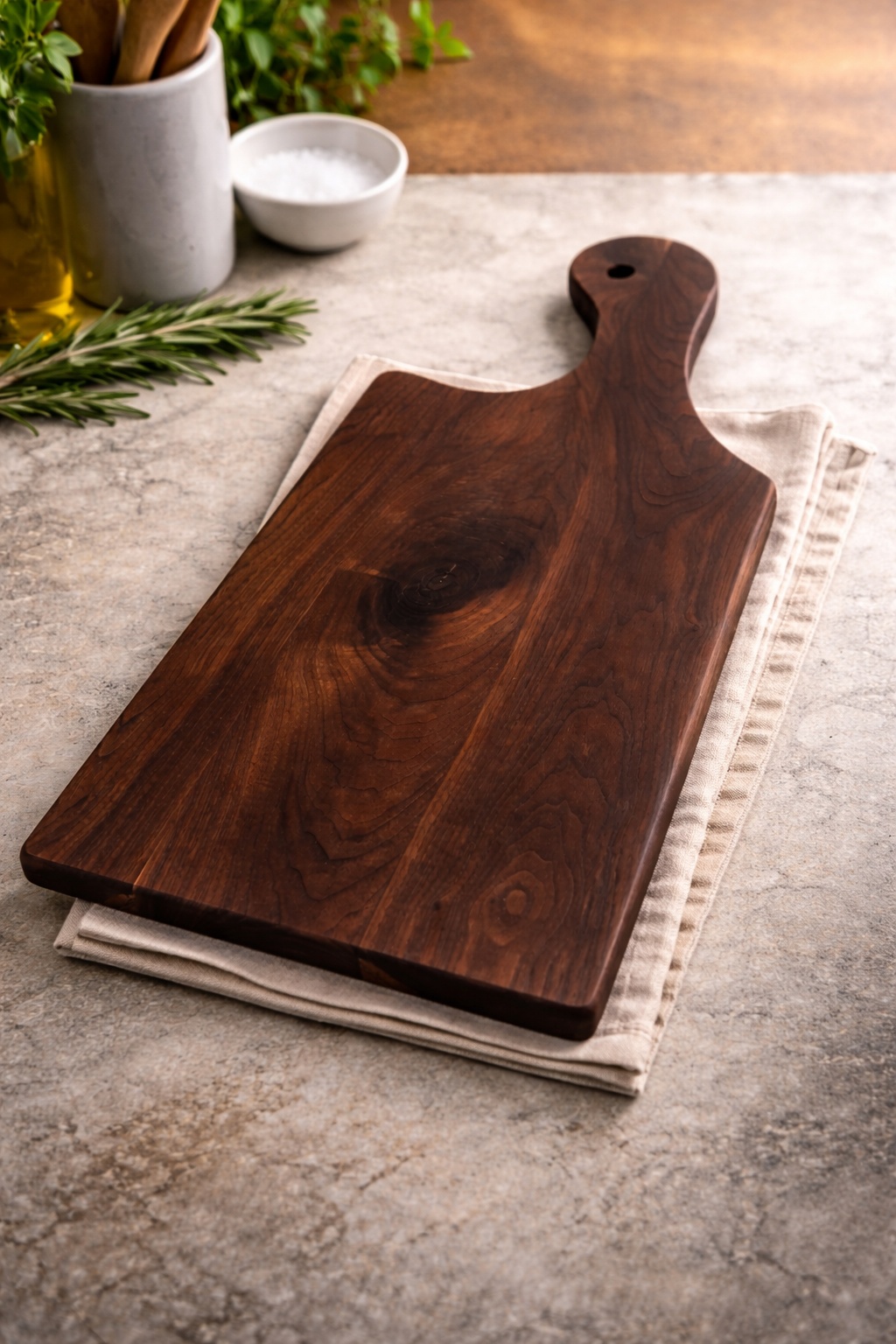 Walnut charcuterie board, handcrafted serving board with rich dark grain